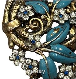 RARE Crown Trifari Alfred Philippe Enamel Flower Bouquet Deco Fur Dress Pin Clip