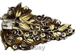 RARE Crown Trifari Alfred Philippe Enamel Flower Bouquet Deco Fur Dress Pin Clip