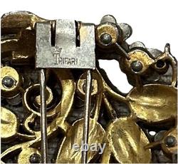 RARE Crown Trifari Alfred Philippe Enamel Flower Bouquet Deco Fur Dress Pin Clip