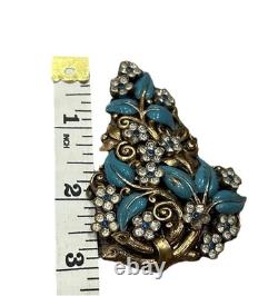 RARE Crown Trifari Alfred Philippe Enamel Flower Bouquet Deco Fur Dress Pin Clip