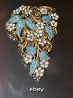 RARE Crown Trifari Alfred Philippe Enamel Flower Bouquet Deco Fur Dress Pin Clip