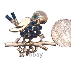 RARE Crown Trifari Alfred Philippe Enameled Bird on Branch Figural Brooch