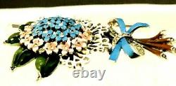 RARE Crown Trifari Alfred Philippe Enameled Flower Bouquet Large Fur Pin Brooch