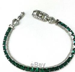 RARE Crown Trifari Alfred Philippe Invisibly Set Emerald Rhinestone Bracelet