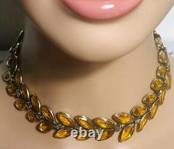 RARE Crown Trifari Alfred Philippe Necklace Choker Amber Glass Gold Tone Signed