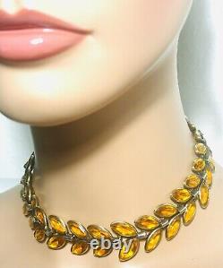 RARE Crown Trifari Alfred Philippe Necklace Choker Amber Glass Gold Tone Signed