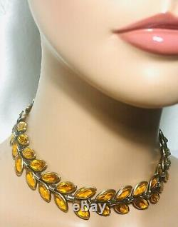 RARE Crown Trifari Alfred Philippe Necklace Choker Amber Glass Gold Tone Signed