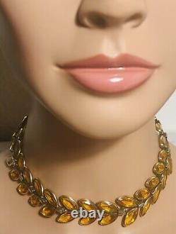 RARE Crown Trifari Alfred Philippe Necklace Choker Amber Glass Gold Tone Signed