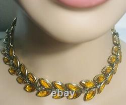 RARE Crown Trifari Alfred Philippe Necklace Choker Amber Glass Gold Tone Signed