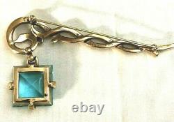 RARE Crown Trifari Alfred Philippe Sterling Vermeil Aqua Crystal Dangle Brooch