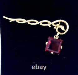 RARE Crown Trifari Alfred Philippe Sterling Vermeil Garnet Crystal Dangle Brooch