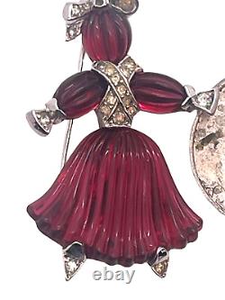 RARE Crown Trifari Alfred Phillippe 1949 Pom Pom Rag Doll Figural Glass Brooch