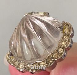 RARE Crown Trifari Moonshell Jelly Belly Clip On Earrings by Alfred Philippe