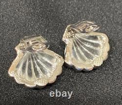 RARE Crown Trifari Moonshell Jelly Belly Clip On Earrings by Alfred Philippe