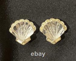 RARE Crown Trifari Moonshell Jelly Belly Clip On Earrings by Alfred Philippe