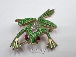 RARE Crown Trifari Vintage Figural Frog, Alfred Philippe Ruby Red Eyes Golden