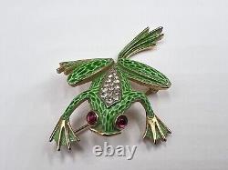 RARE Crown Trifari Vintage Figural Frog, Alfred Philippe Ruby Red Eyes Golden