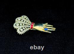 RARE Estate Alfred Philippe Trifari Sterling Jeweled Rhinestone Hand Fur Clip
