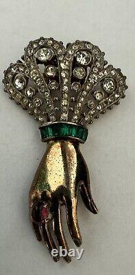 RARE Estate Alfred Philippe Trifari Sterling Jeweled Rhinestone Hand Fur Clip