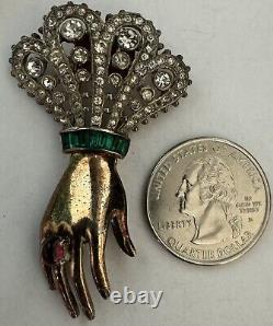 RARE Estate Alfred Philippe Trifari Sterling Jeweled Rhinestone Hand Fur Clip