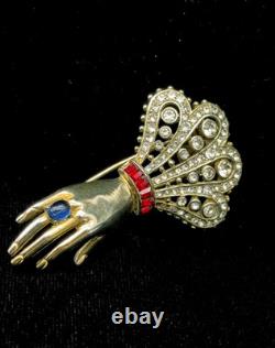 RARE Estate Alfred Philippe Trifari Sterling Jeweled Rhinestone Hand Fur Clip