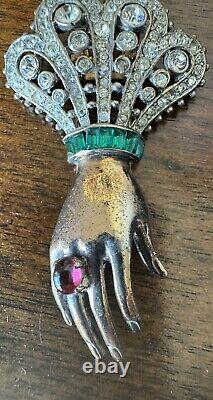 RARE Estate Alfred Philippe Trifari Sterling Jeweled Rhinestone Hand Fur Clip