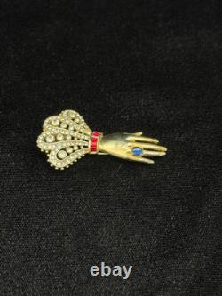 RARE Estate Alfred Philippe Trifari Sterling Jeweled Rhinestone Hand Fur Clip