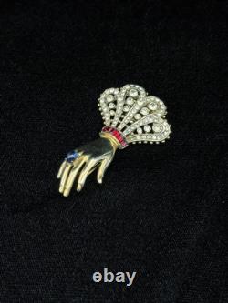 RARE Estate Alfred Philippe Trifari Sterling Jeweled Rhinestone Hand Fur Clip