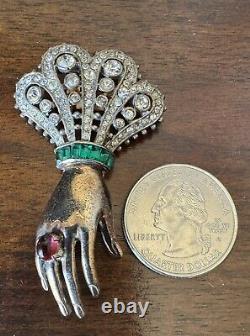 RARE Estate Alfred Philippe Trifari Sterling Jeweled Rhinestone Hand Fur Clip