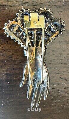 RARE Estate Alfred Philippe Trifari Sterling Jeweled Rhinestone Hand Fur Clip