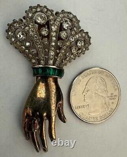 RARE Estate Alfred Philippe Trifari Sterling Jeweled Rhinestone Hand Fur Clip