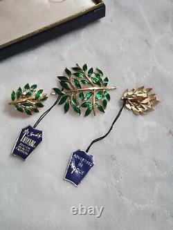 RARE! FINDAlfred Philippe Crown Trifari Enamel Leaves Pin Spring Brooch Earrings