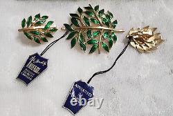 RARE! FINDAlfred Philippe Crown Trifari Enamel Leaves Pin Spring Brooch Earrings