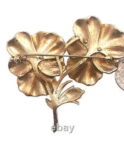 RARE Figural Crown Trifari Philippi Vintage Dbl Pansy Brooch, Pave Rhinestones