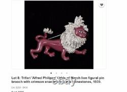 RARE Lion Figural Trifari Sterling Vermiel Rhinestone Embedded Brooch Patent