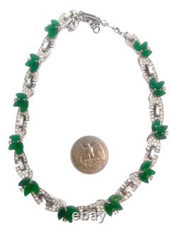 RARE & Magnificent Crown Trifari Alfred Philippe Jade Green Glass Leaf Necklace