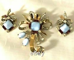 RARE Sterling Silver Trifari Alfred Philippe Invisibly Set Brooch & Earrings