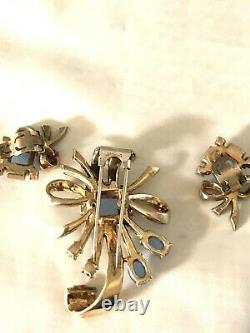 RARE Sterling Silver Trifari Alfred Philippe Invisibly Set Brooch & Earrings