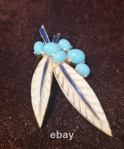 RARE TRIFARI 1940s Alfred PhilippeL'orient Gold Tone Faux Turquoise Leaf Brooch