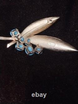 RARE TRIFARI 1940s Alfred PhilippeL'orient Gold Tone Faux Turquoise Leaf Brooch