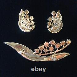 RARE TRIFARI 1954 Alfred Philippe Lily Of The Valley Crystal Brooch & Earrings