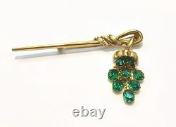 RARE TRIFARI ALFRED PHILIPPE Green Dangling Rhinestone Lantern Vintage Brooch