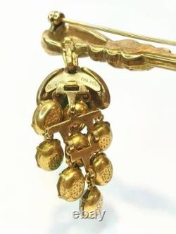 RARE TRIFARI ALFRED PHILIPPE Green Dangling Rhinestone Lantern Vintage Brooch