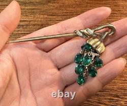 RARE TRIFARI ALFRED PHILIPPE Green Dangling Rhinestone Lantern Vintage Brooch