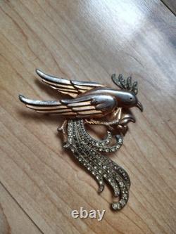 RARE TRIFARI Alfred Phillipe 1940s EXOTIC BIRD PIN GOLD VERMEIL & STONES