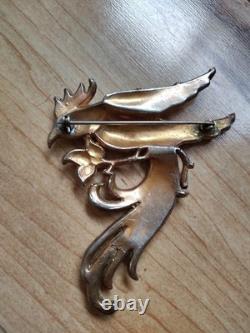 RARE TRIFARI Alfred Phillipe 1940s EXOTIC BIRD PIN GOLD VERMEIL & STONES