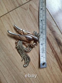 RARE TRIFARI Alfred Phillipe 1940s EXOTIC BIRD PIN GOLD VERMEIL & STONES