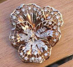 RARE! TRIFARI Pat. Pend.'Alfred Philippe' Rhinestone Lace Pansy Flower Brooch