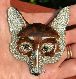 RARE Trifari'Alfred Philippe' Pave Rhinestone & Enamel Red Fox Head Pin Brooch