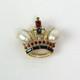 RARE Trifari Alfred Philippe VTG Crown Brooch Pearl Red Blue Gemstones GoldTone
